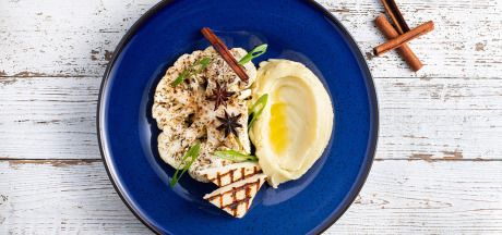 Pečen karfiol sa cimetom, grilovanim halloumi i AVIKO Purée sa mlekom i puterom